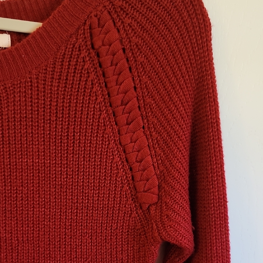 Red Ribbed Bodycon Dress with Raglan Sleeves - Picture 3 of 4